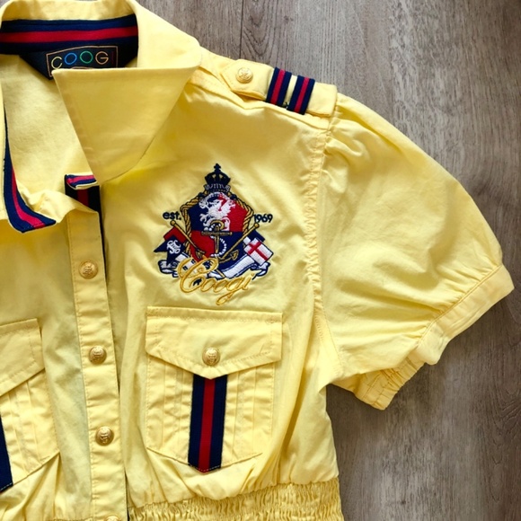 Coogi, Vintage Y2K, Womens Snap Up, Fitted Shirt, Elastic Waist Yellow Size S - Picture 9 of 16